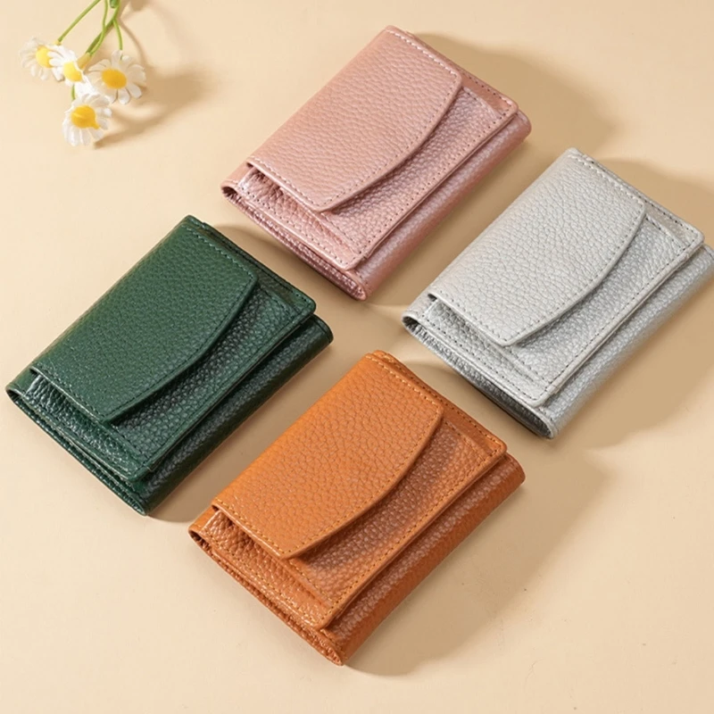 

New Top Layer Cow Leather Small Square Hasp Coins Card Slots Lady Purse Portable Girls Attractive Mini Palms Cash Bag