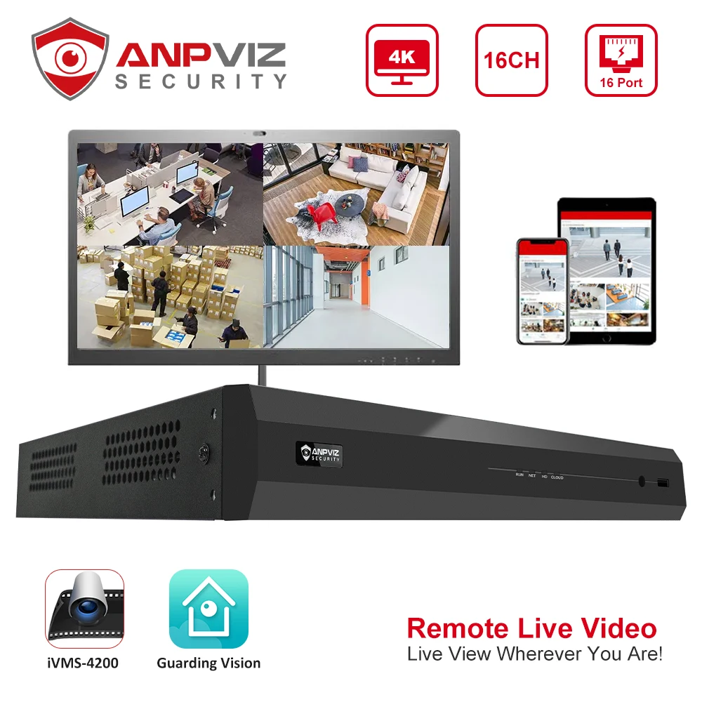 

Anpviz 4K 16CH POE NVR Network Video Recorder IP Camera CCTV System HD Video Output P2P View AI Human Vehicle Detection H.265+