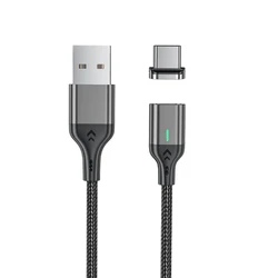 Magnetic USB Cable 3A Type C Fast Charging Cord with Quick Charge Capability - 1m (Black for Type C)