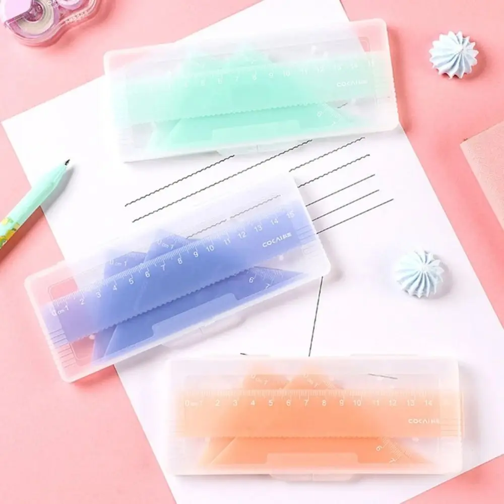 4개 세트 새 플라스틱 자 세트 캔디 컬러 15cm 삼각자 학용품 문구류 자 세트
