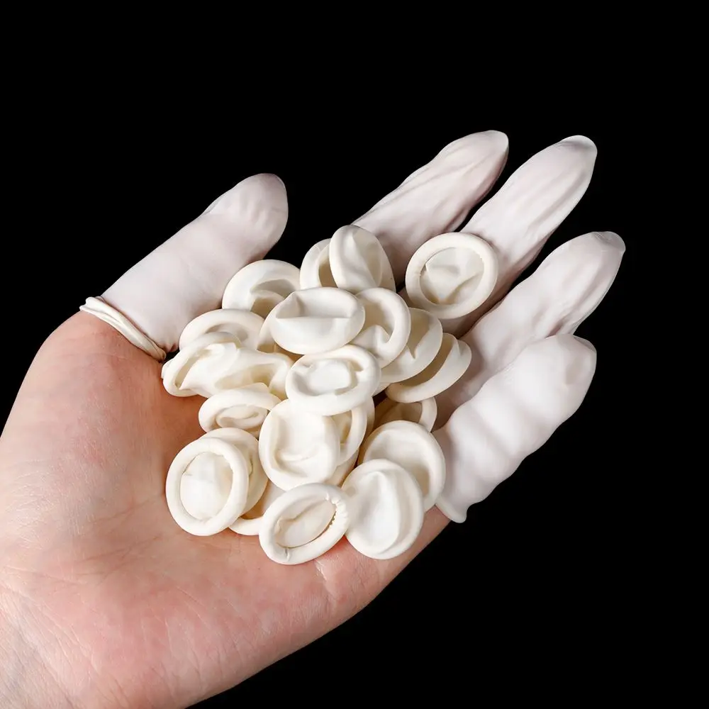 Disposable Gloves Disposable Finger Covers 100PCS Disposable Finger Cover Natural Rubber Gloves Non-slip Anti-static Latex Finger Cots Fingertips Protector Gloves Nail Art