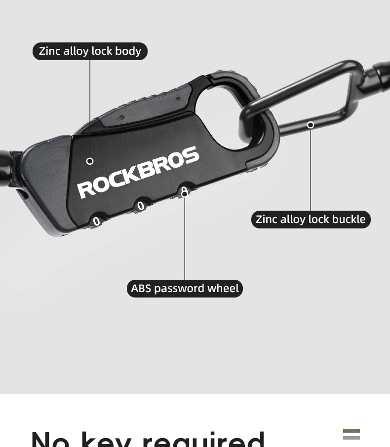ROCKBROS Bicycle Cable Lock Portable 3-Digit Password Combination