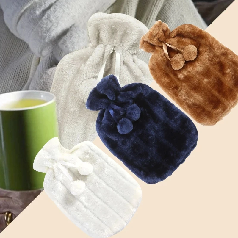 

New Autumn and Winter Plush Water-filled Rubber Hot Water Bag Monochrome Hair Ball Warm Belly Water-filled Warm Water Bag