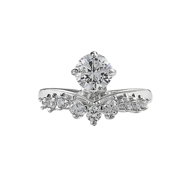 silver 925 inlay diamond light luxury fine V-shaped crown rings for - Main Image