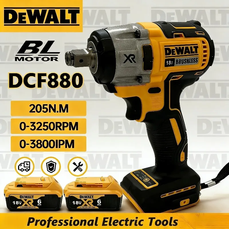 Chave de impacto elétrica sem escova DEWALT DCF880, chave de impacto sem fio, 205N.m, ferramentas elétricas portáteis multifuncionais para bateria de 18V