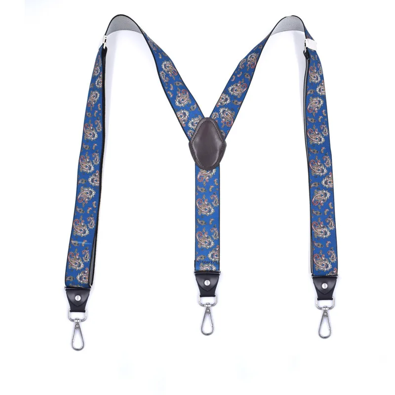 Ceinture Portejarretelle En Cuir Pour Hommes, 3 Clips, Bretelles Élastiques, Plaid Paisley