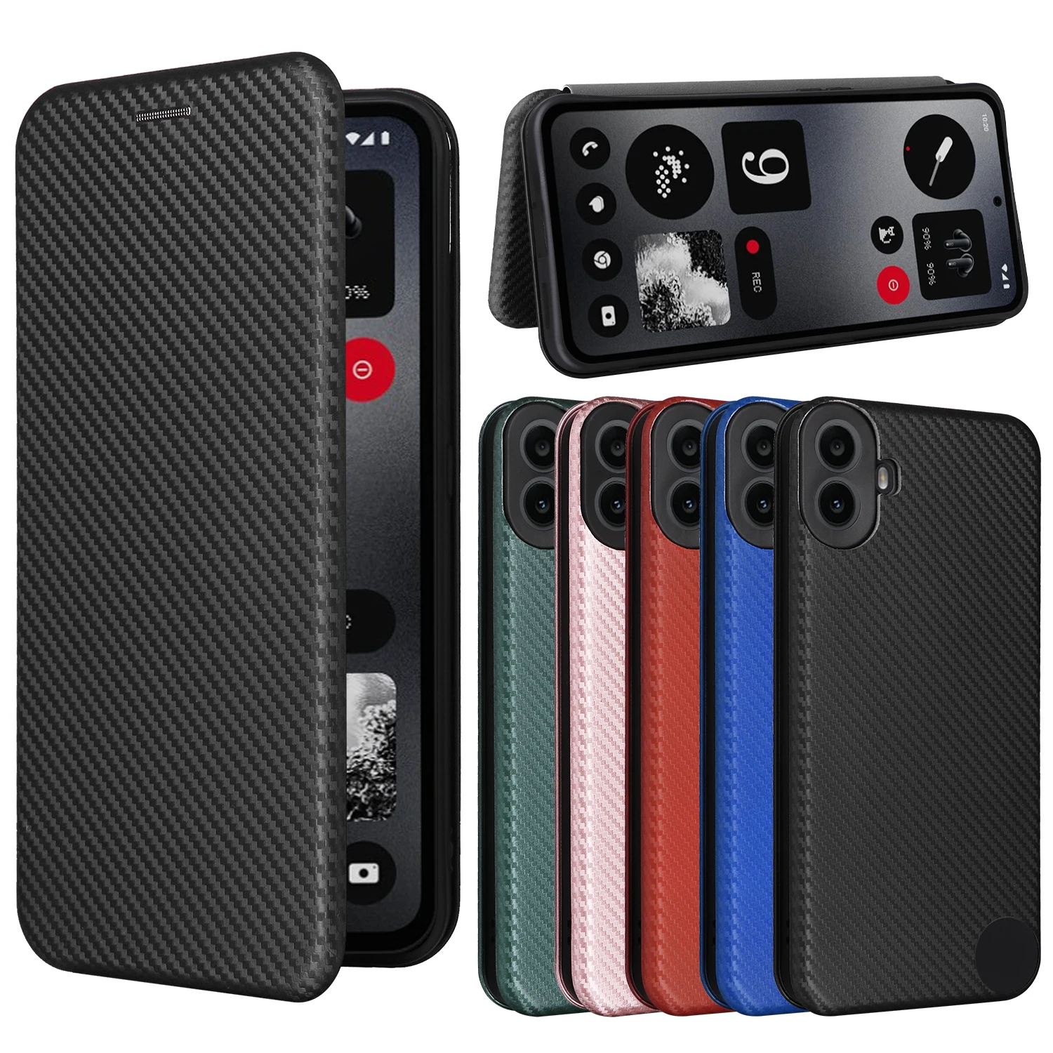 Luxury Carbon Fiber Leather Flip Case - Full Cover with Hard Holder