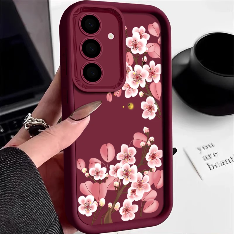 Coque TPU Peach Blossom Pour Samsung - Gel Silicone Souple - Compatible A17, S24, S23, Etc. - Chine