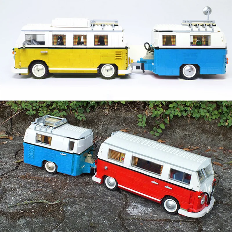 T1 Doka Trailer Bus Pickup Compatibile 10220 Tecnico T2 Camper Van Building Block Modello Di Auto Mattoni 21001 Giocattoli Regali Per Bambini