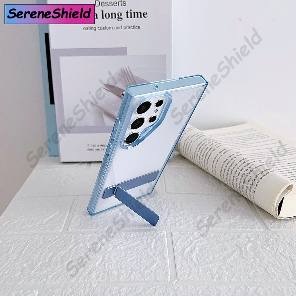 Fold Aluminum Alloy Metal Stand Holder Case - Clear Shockproof Cover
