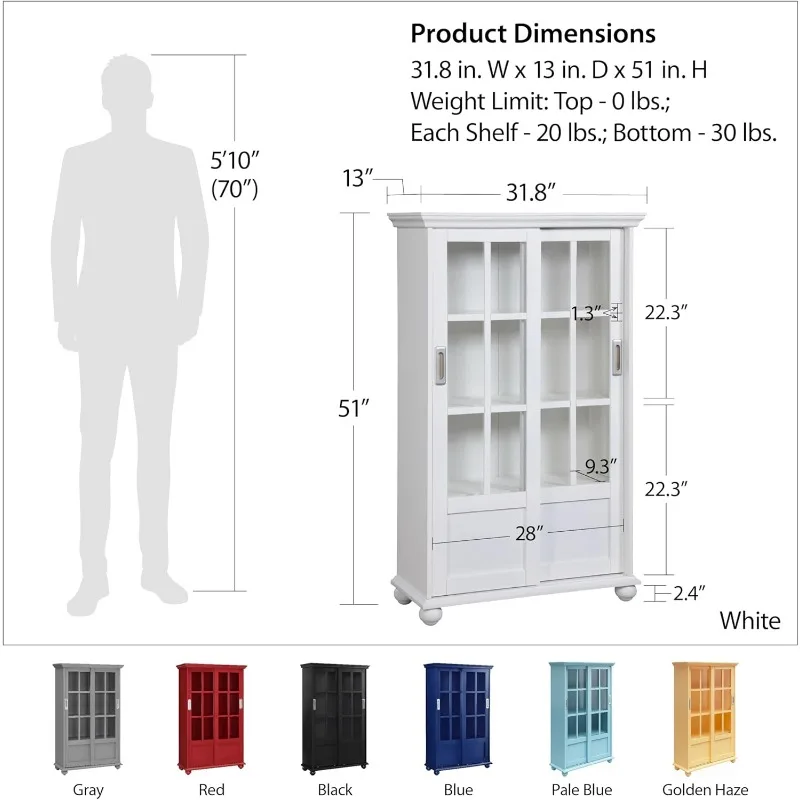 Ameriwood Home Aaron Lane Bookcase with Sliding Glass Doors, Red