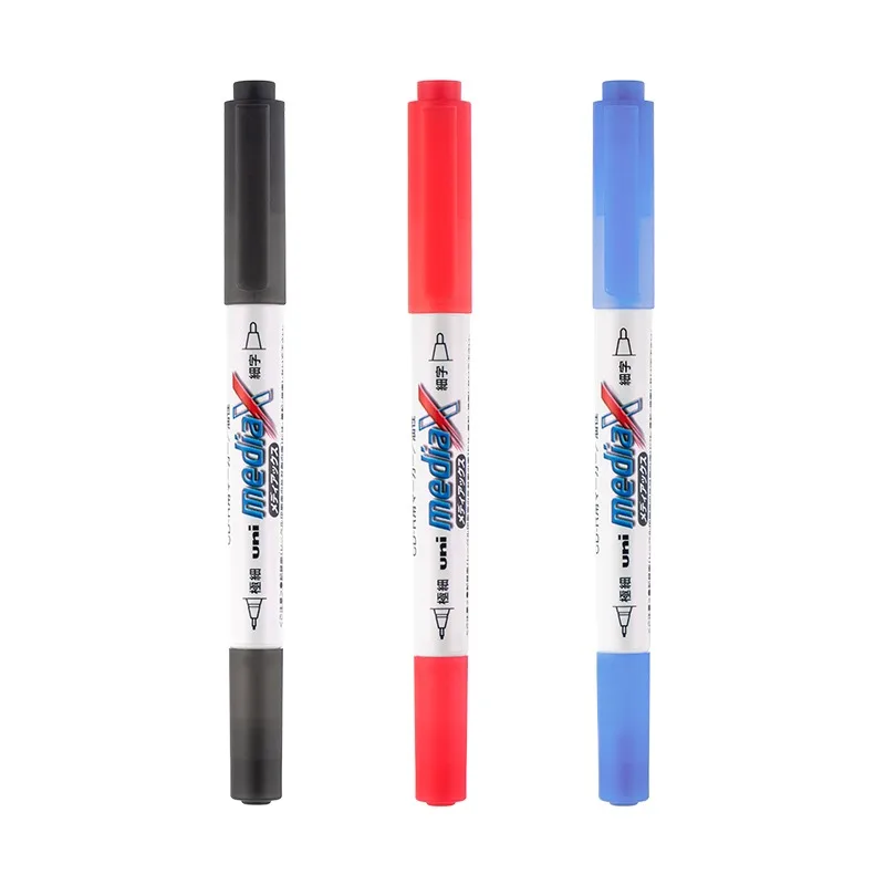 Japanese Stationery Uni Doubel Headed Oil Marker Pen ,0.4~0.9mm Writing Quick Dry Pen For CD Glass Ceramic Fabric Leather Tire 6