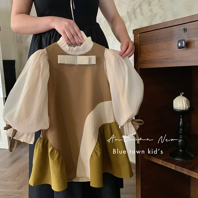 Mädchenkleid 104 - Farbkontrast Langarmkleid Mit Mesh-Einsätzen