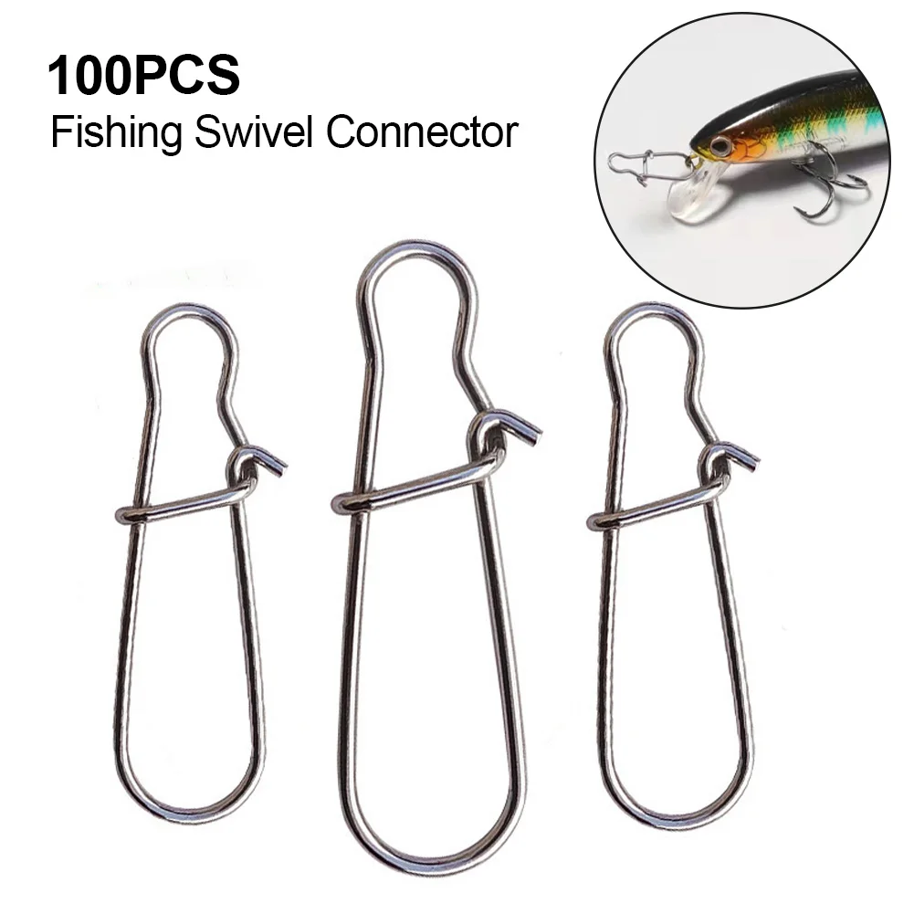 100pcs Stainless Steel Fishing Connector Fast Clip Lock Snap Swivel