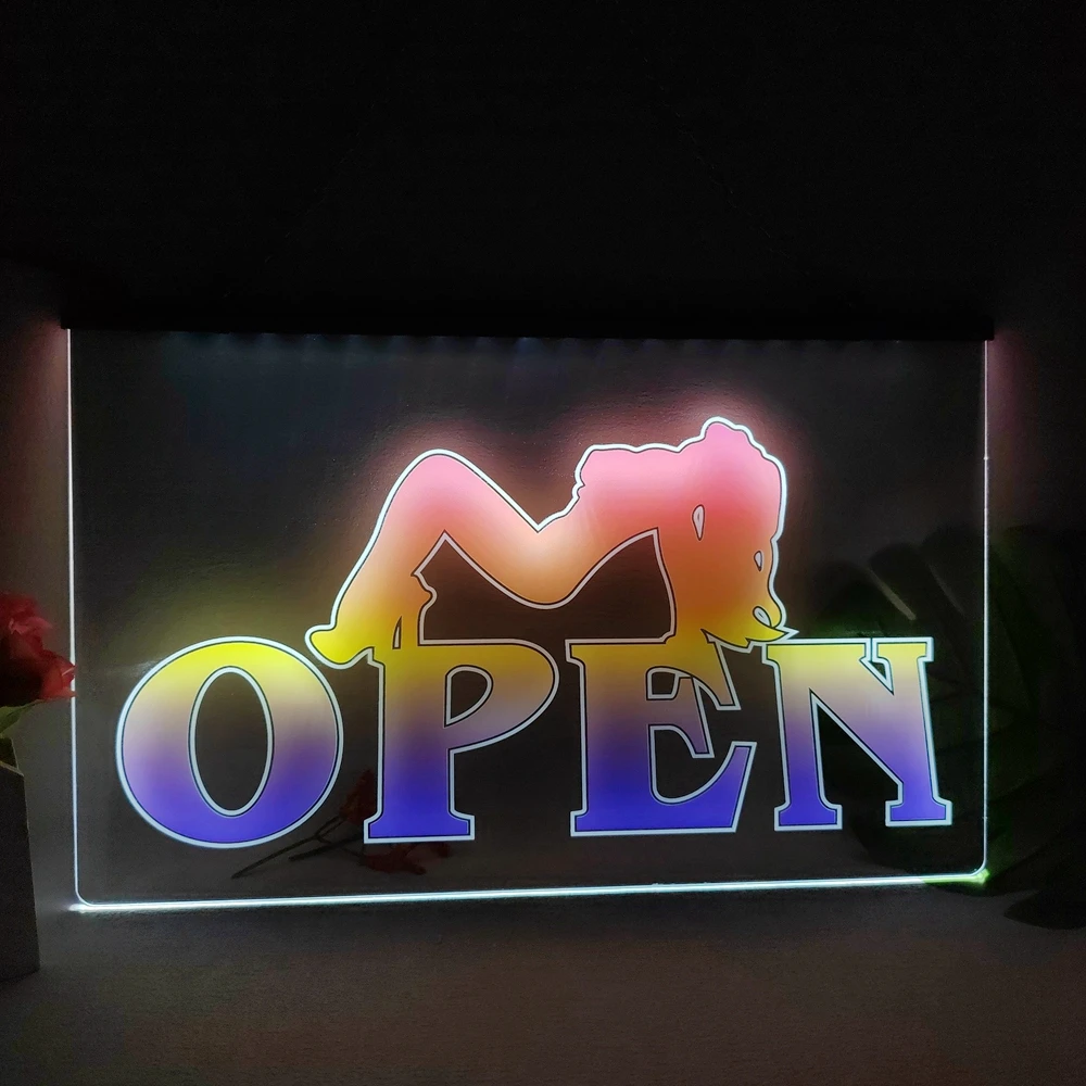 OPEN Live Nude Sex Girl Exotic Dancer Multicolour Luminous Sign with Neon Light Emitting Effect Home Decor Bedroom Wall