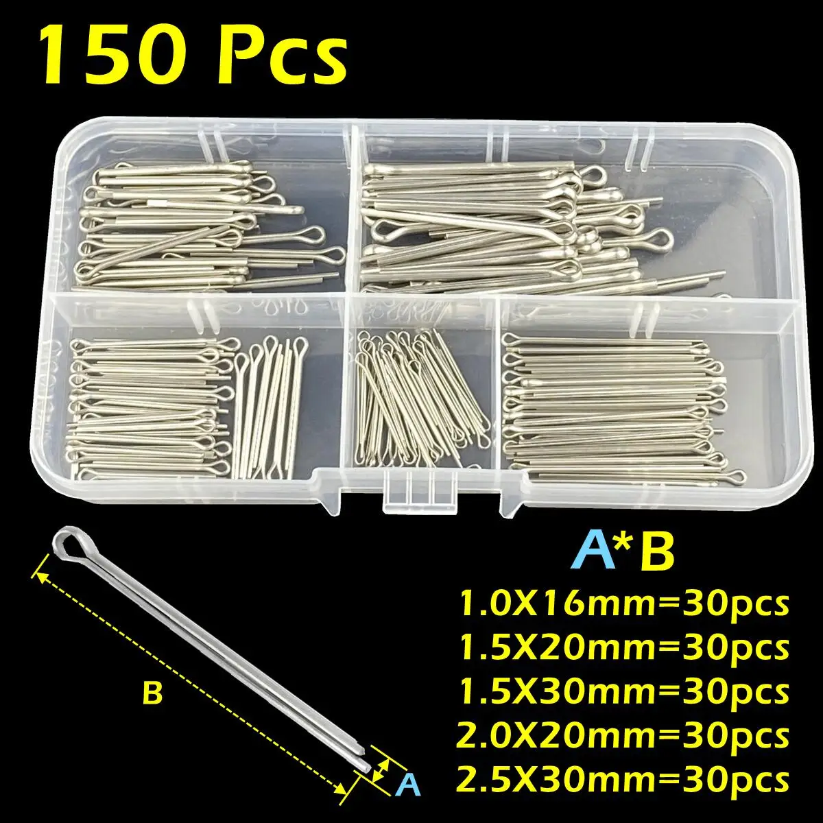 Stainless Steel Cotter Pin Kit 150/240 Pcs Split Pin Assortment Whistle U Fixings Assorted Sizes M1 M1.5 M2 M2.5 M3 M4 M5