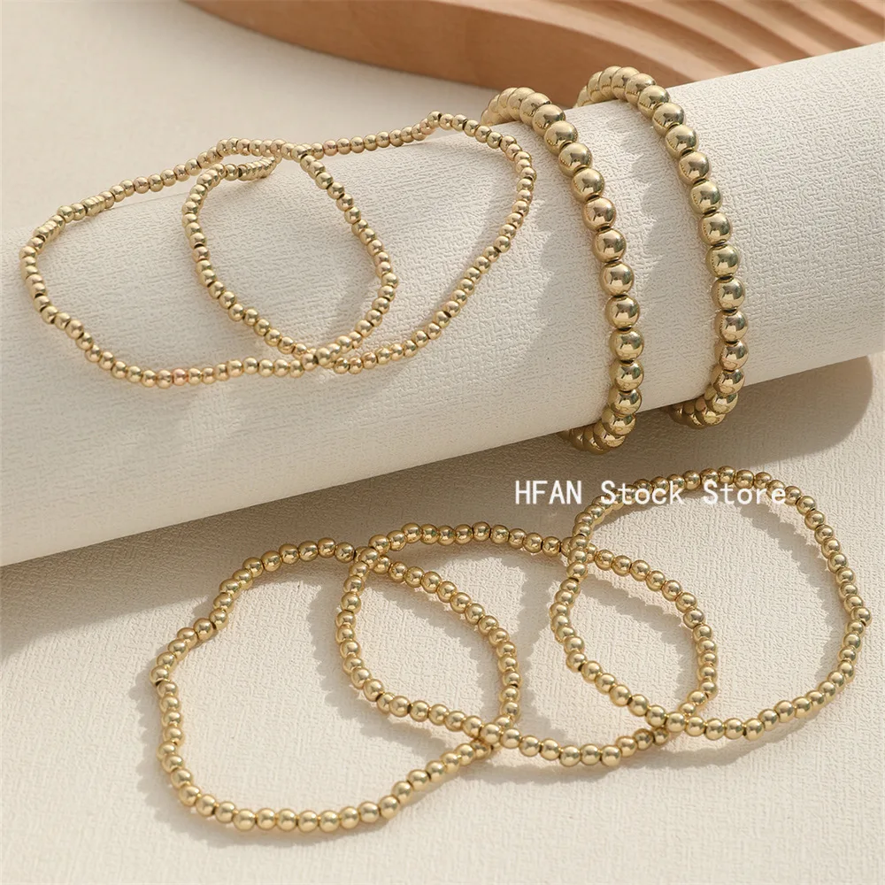 Handmade Gold/silver Color Beads Bracelets Set 7 Pcs Stretch Women Trendy Bracelets Vintage Girls Party Boho Jewelry