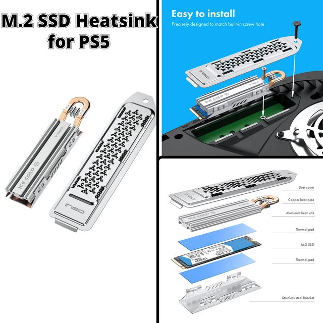 NVMe Solid State Drive Radiator with Dust Cover M.2 SSD Heatsink Cooler for  PS5 Dissipation Cooling Cooler Silicone Copper EVA