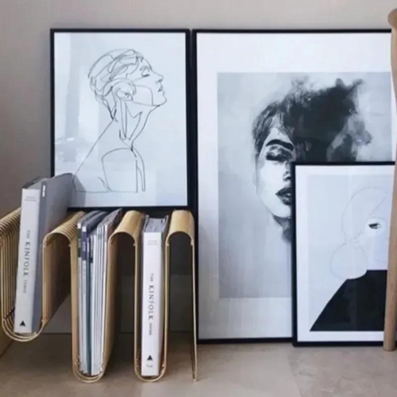 Nordic Minimalist Book And Newspaper Creative Magazine Metal Luxury Sample Room Decoration Floor To Ceiling Rack, Storage Rack