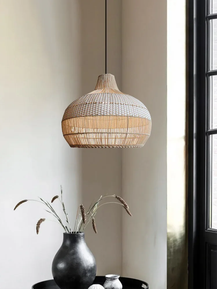 

Vine weaving rural chandeliers tea room living bedroom homestay handmade woven led retro pendant lights lustre room decor lamp