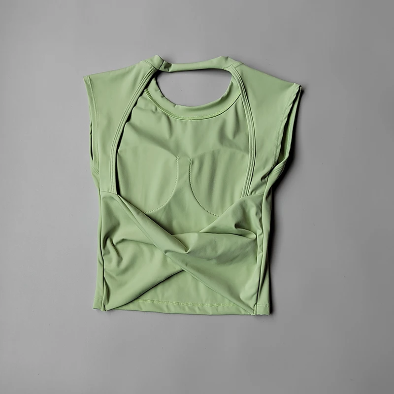 Women's Yoga T-Shirt – Breathable Backless Sports Shirt With Breast Support Tee