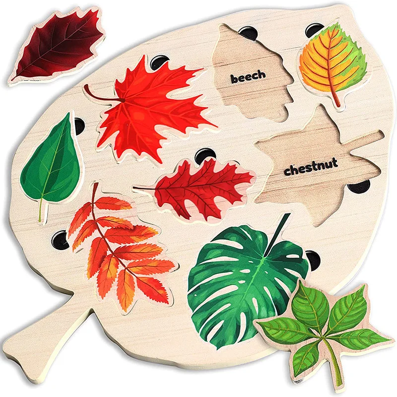 

1Set Leaf Wooden Jigsaw Puzzles Educational Learning Toys Boys Girls Birthday Gift Colorful Wooden Leaves Shape