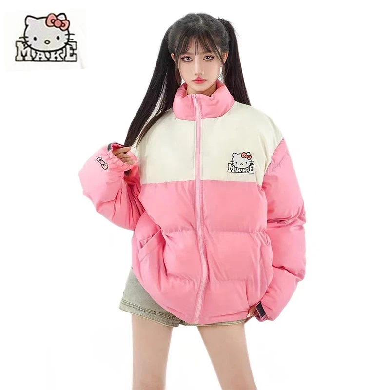 

Sanrio Hello Kitty Hand Stuffed Cotton Winter Jackets Female Thicken Cotton Padded Jacket Protection From Cold Student Dopamine