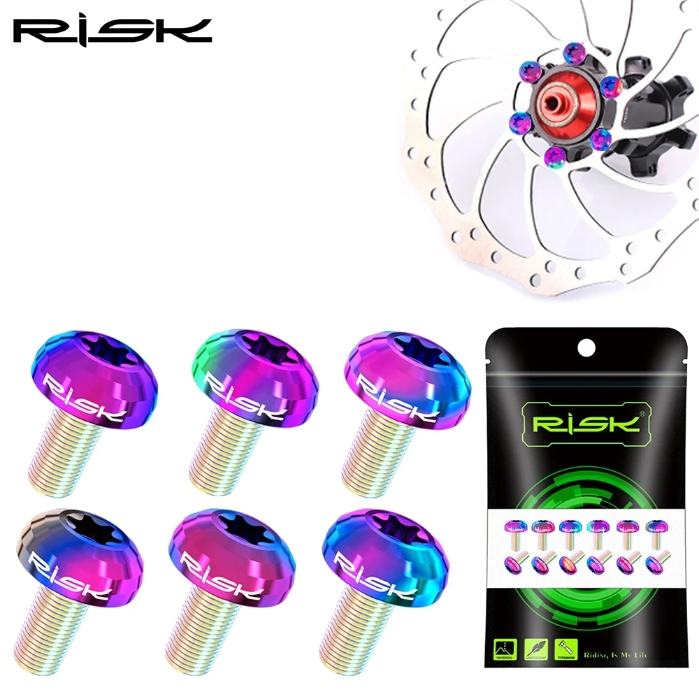 

RISK 12pcs M5X10mm MTB Bicycle Disc Brake Rotor Bolt Road Bike T25 TC4 Titanium Torx Rotor Fixing Brake Screw Ultralight