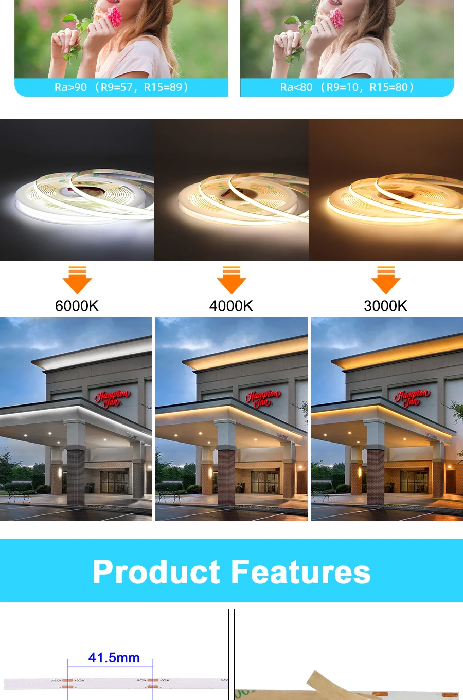5M LED Strip Light 12V 24V COB LED Strip High Density Flexible Dimmable LED Tape S8d40a188e56c452aba829dcba947065al