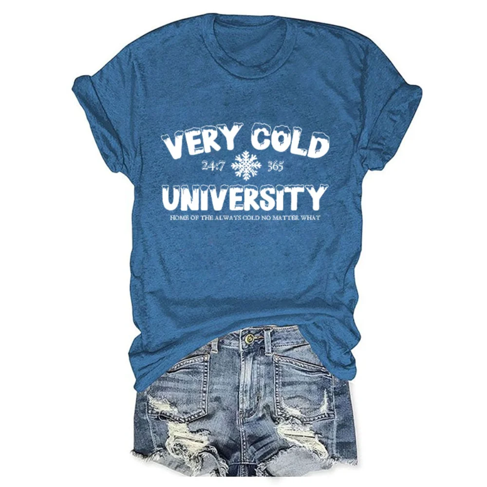 

Rheaclots Women's Very Cold University HOME OF THE ALWAYS COLD NO MATTER WHAT Print O-Neck Short Sleeve T-Shirt