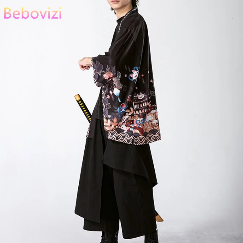Summer Loose Red Black Japanese Samurai Streetwear Cardigan Women Men Harajuku Haori Kimono Cosplay Blouse Top Yukata japanese kimono,japanese kimono cardigan,japanese kimono shirt