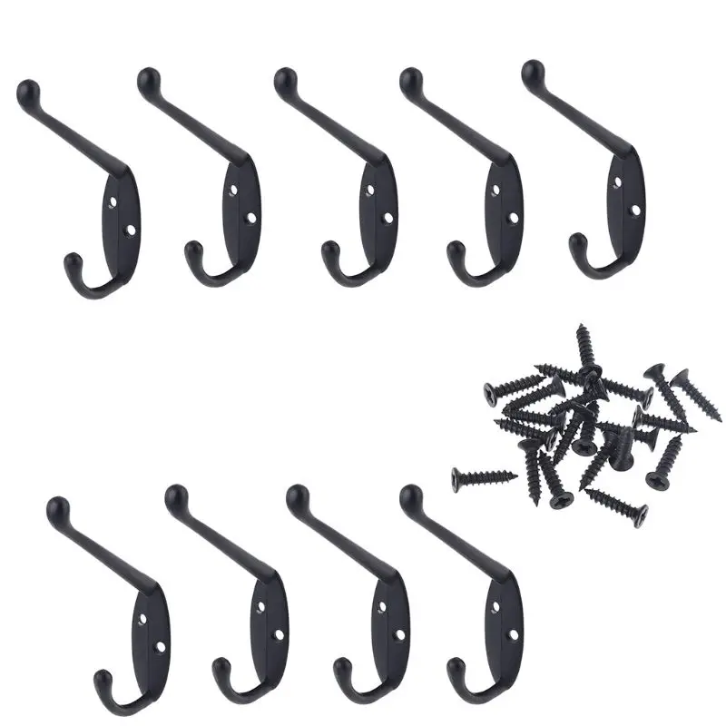 9 Pack Coat Hooks Wall Hooks Heavy Duty Wall Mounted For Hat Hardware Dual Prong Retro Coat Hanger With 20 Screws (Black/Gold)