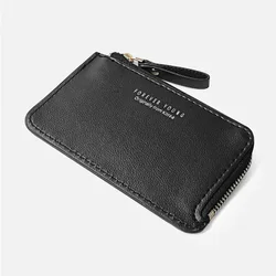Men's Slim Leather Wallet with Zippered Coin Purse - Minimalist Credit Card Holder (Black)