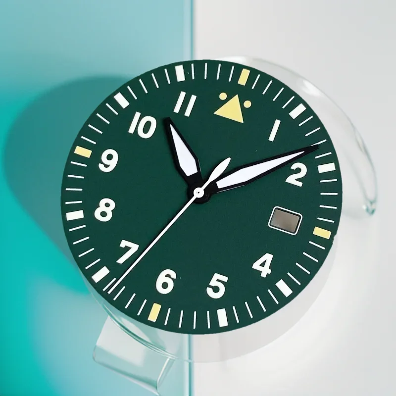 Pilot Watch Dial with Green Lume - 33.6mm, Available in Black, Blue, Green, and Coffee Colors