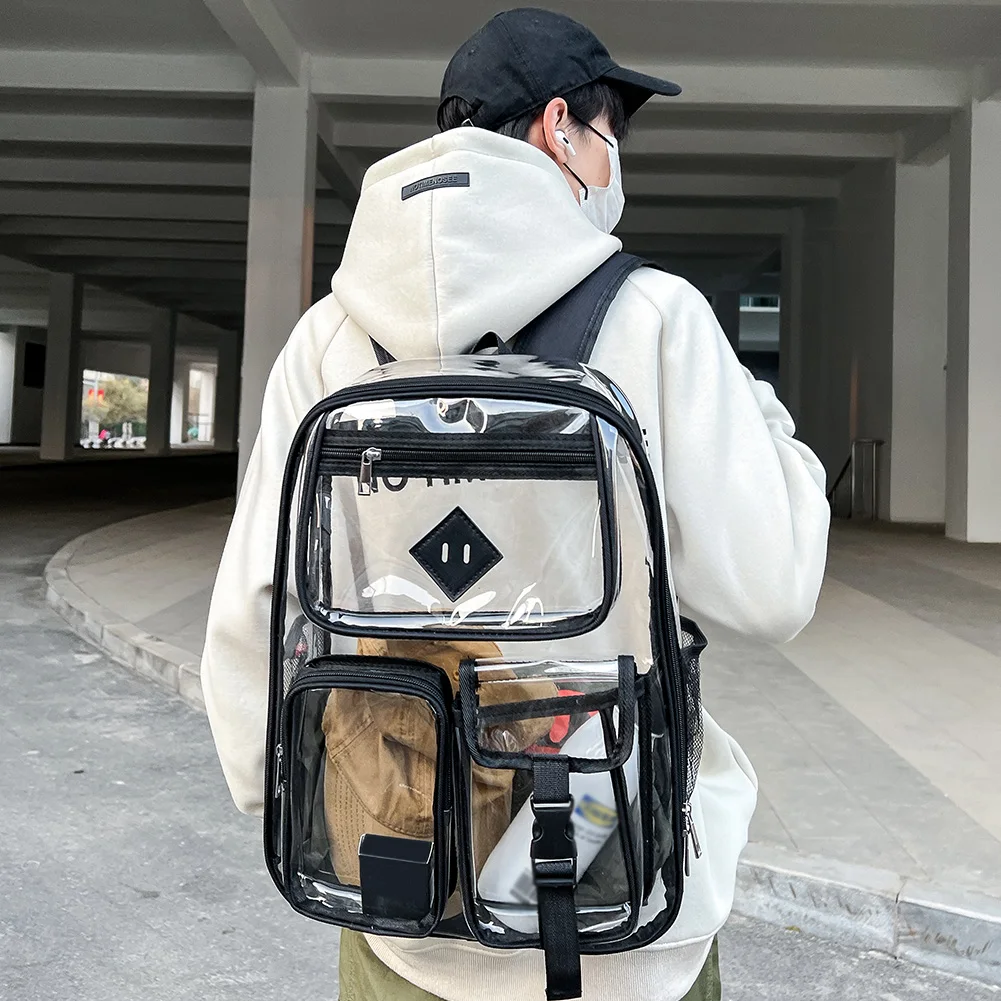 Clear Backpack for School Heavy Duty PVC Transparent Bookbag School Bag for Girls Teens Stadium Approved See Through Backpack 2
