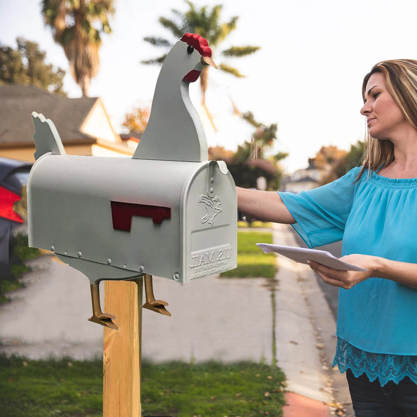 Unique Chicken Cow Horse Mailbox Metal Wall Mounted Outside Farm Weatherproof Decoration Garden Animal Post Mailboxes Craft