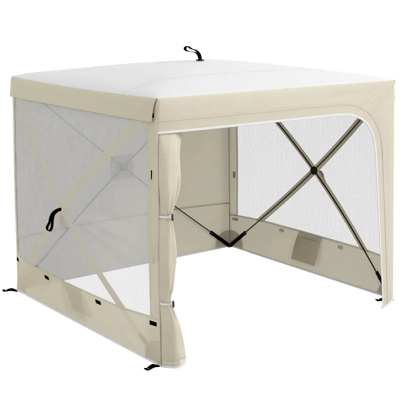 Outsunny 7' x 8' Pop Up Canopy Tent, UV-Resistant Camping Tent Event Shelter with Curtains, Patio, for Garden, Patio White