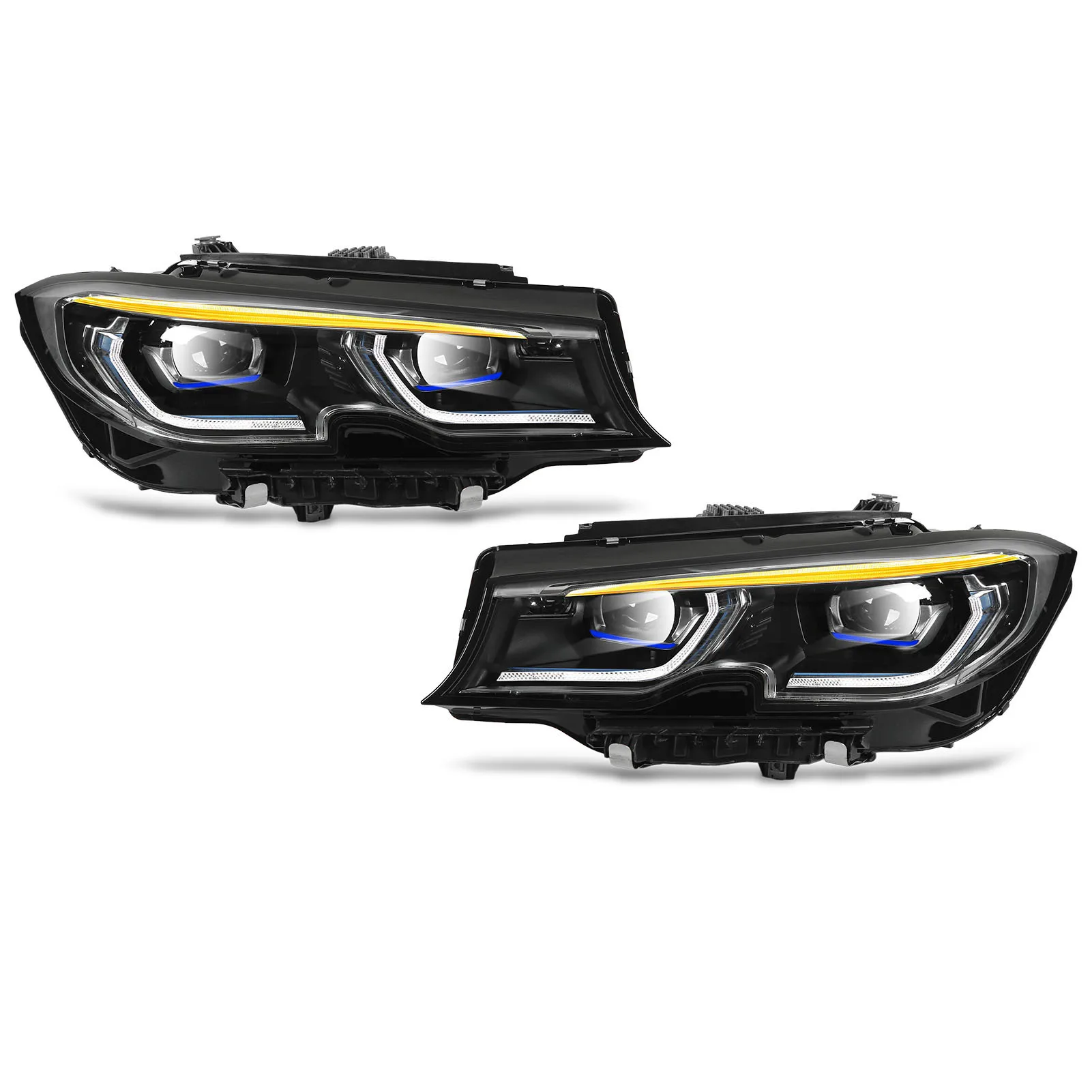 차량용 고정밀 레이저 조명 헤드라이트, 적응형 헤드라이트, ABS PMMA PC 8 LED 프로젝터, IP67 방수, 블루 스트라이프
