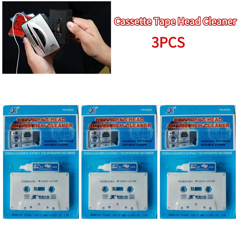 Cassette Tape Head Cleaner Demagnetizer Kits 3pcs Audio Player Deck Home Tape Player Cleaning Products Recorder Cleaner Fluids