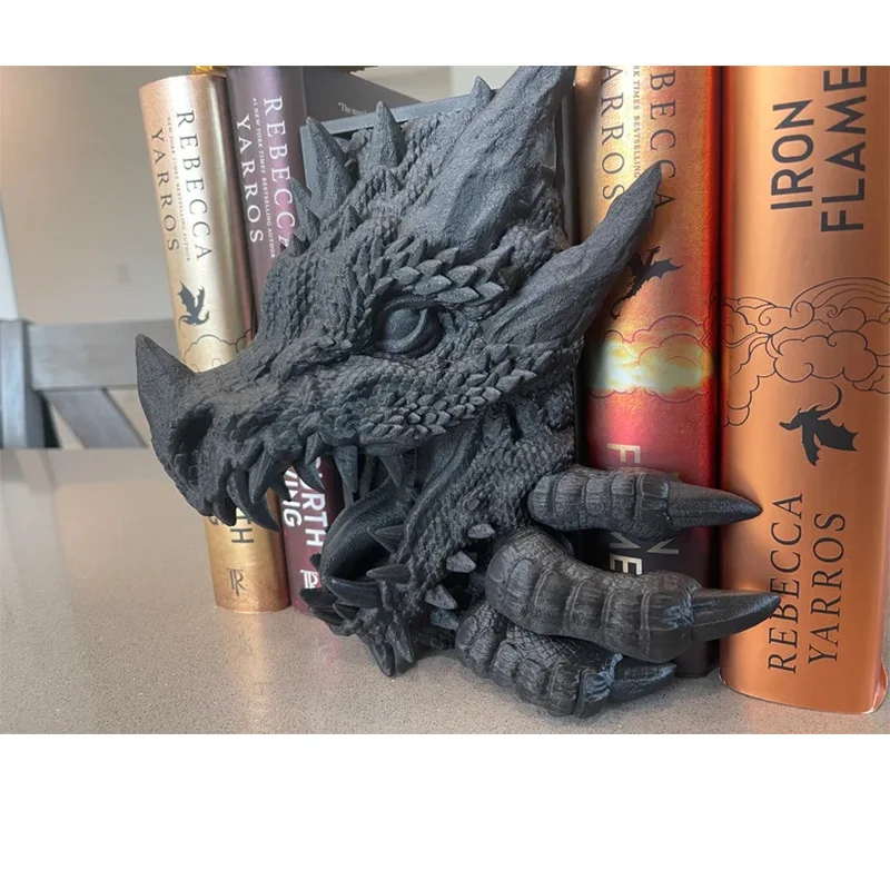 Heavy Duty Dragon Bookends-Anti-Slip Resin Dragon Statue for Heavy Books, Gothic Home Decor, Fantasy Room Accessories