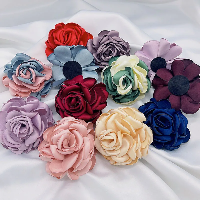Set of 5 Large Handmade Satin Fabric Rose Flowers for Elegant Decor and Crafts