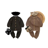 Ins Autumn Baby Boys Jumpsuit Cotton Knitted Solid Buttons Long Sleeve O-neck Infant Boys Bodysuit Toddler Boys Rompers 5