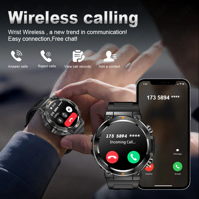 LIGE Men Smart Watch Bluetooth Calling 400mAh Large Battery 1.39 inch 100+Sports Mode Fitness Watch Music Player Smartwatch 2025