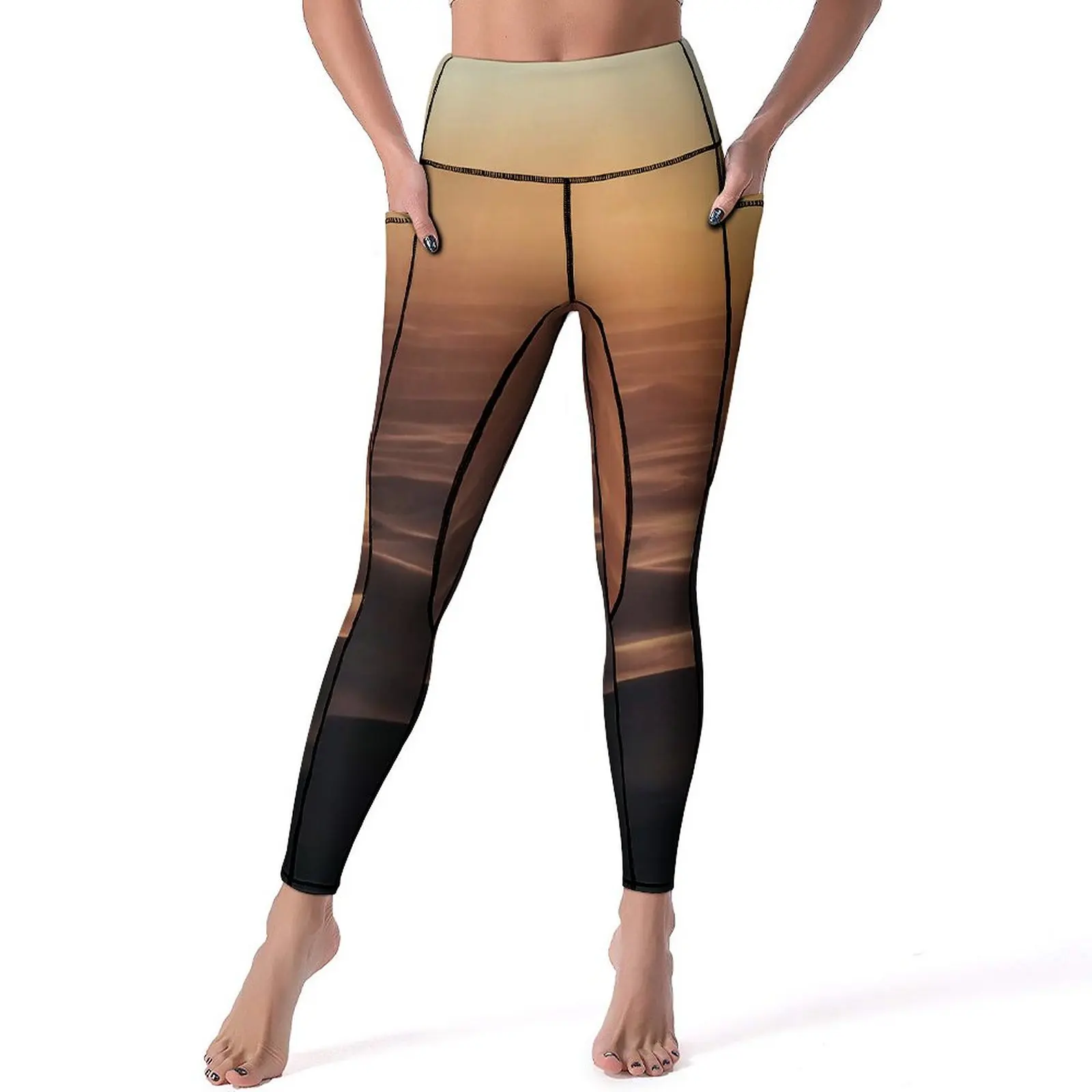 

Desert Print Leggings Pockets Skeleton Coast Custom Yoga Pants High Waist Gym Yoga Legging Kawaii Stretchy Sports Tights