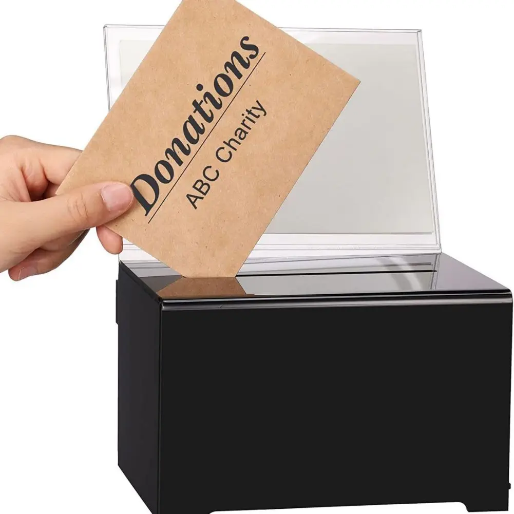 Acrylic Donation Box With Sign Holder Lock Donation Suggestion Ballot Box For Business Cards Voting Fundraising