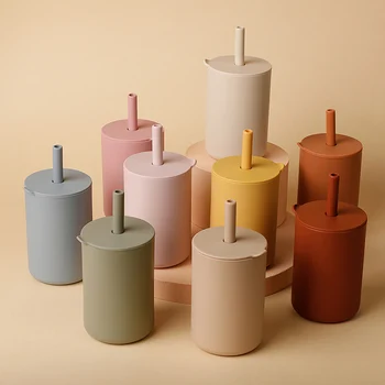 Cute Baby Feeding Straw Cup Baby Cartoon Learning Feeding Cup Food Grade Silicone Toddler Water Bottle Tableware BPA Free