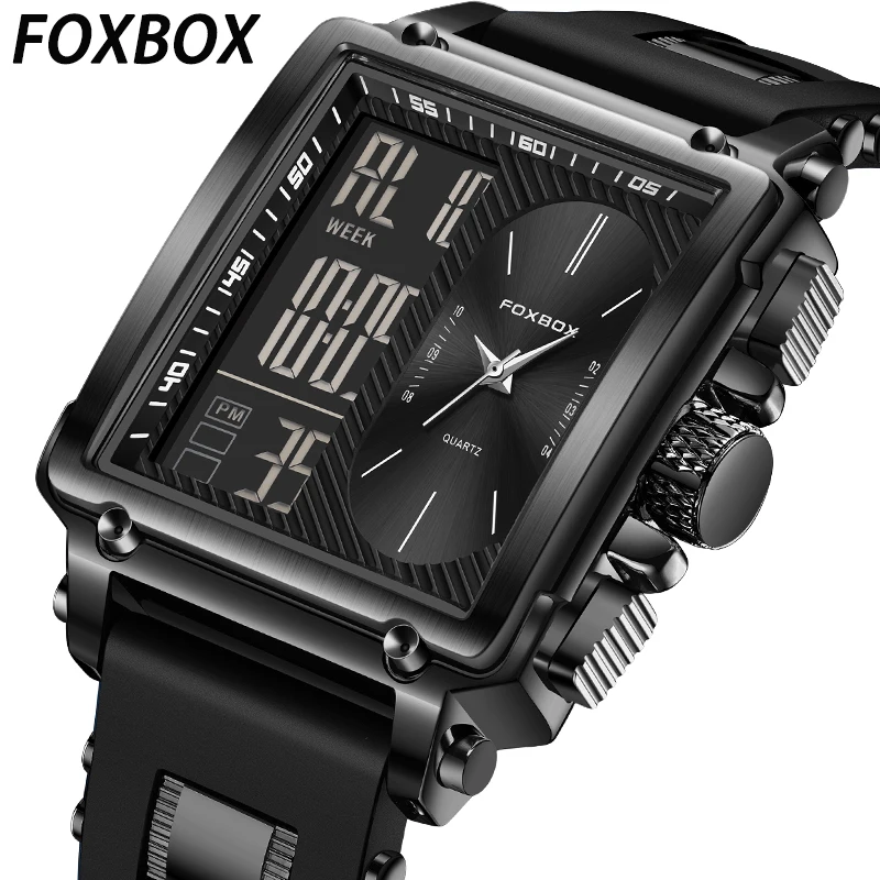 

Часы FOXBOX мужские электронные, повседневные спортивные брендовые люксовые Модные Кварцевые водонепроницаемые с силиконовым ремешком