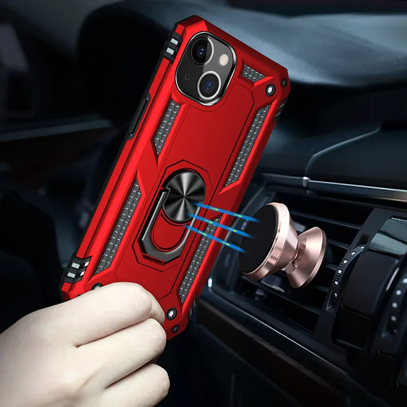 Anti Drop Armor Phone Case For iPhone 13 12 Mini 11 Pro XR Xs Max X SE 7 8 6S Plus Magnetic Shockproof  Finger Ring Holder Cover iphone 11 Pro Max  silicone case iPhone 11 Pro Max