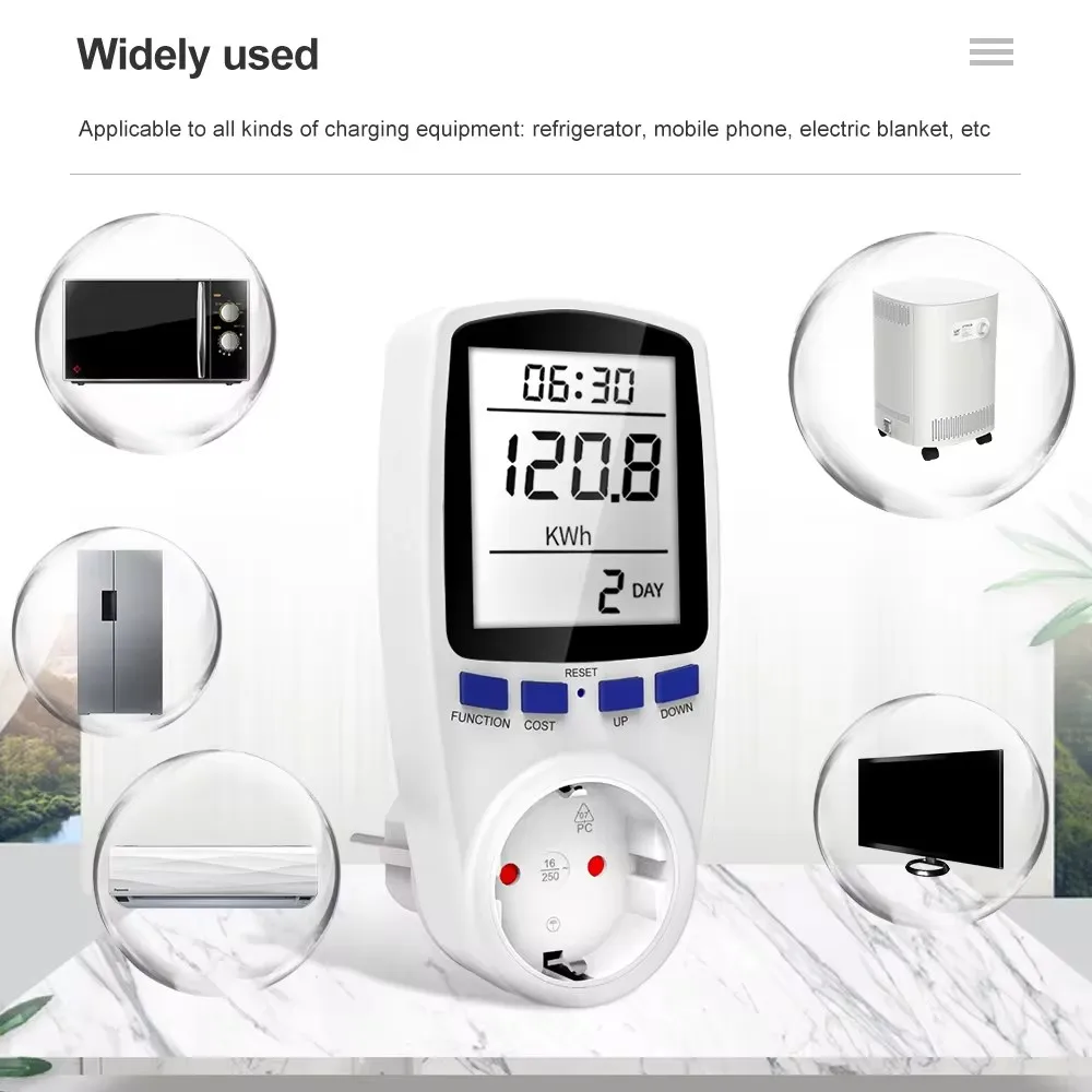 Power Meter Digital Power Meter Wattmeter Electricity Usage Monitor Voltage Voltmeter Ammeter Socket Tester Energy Meter White Backlight