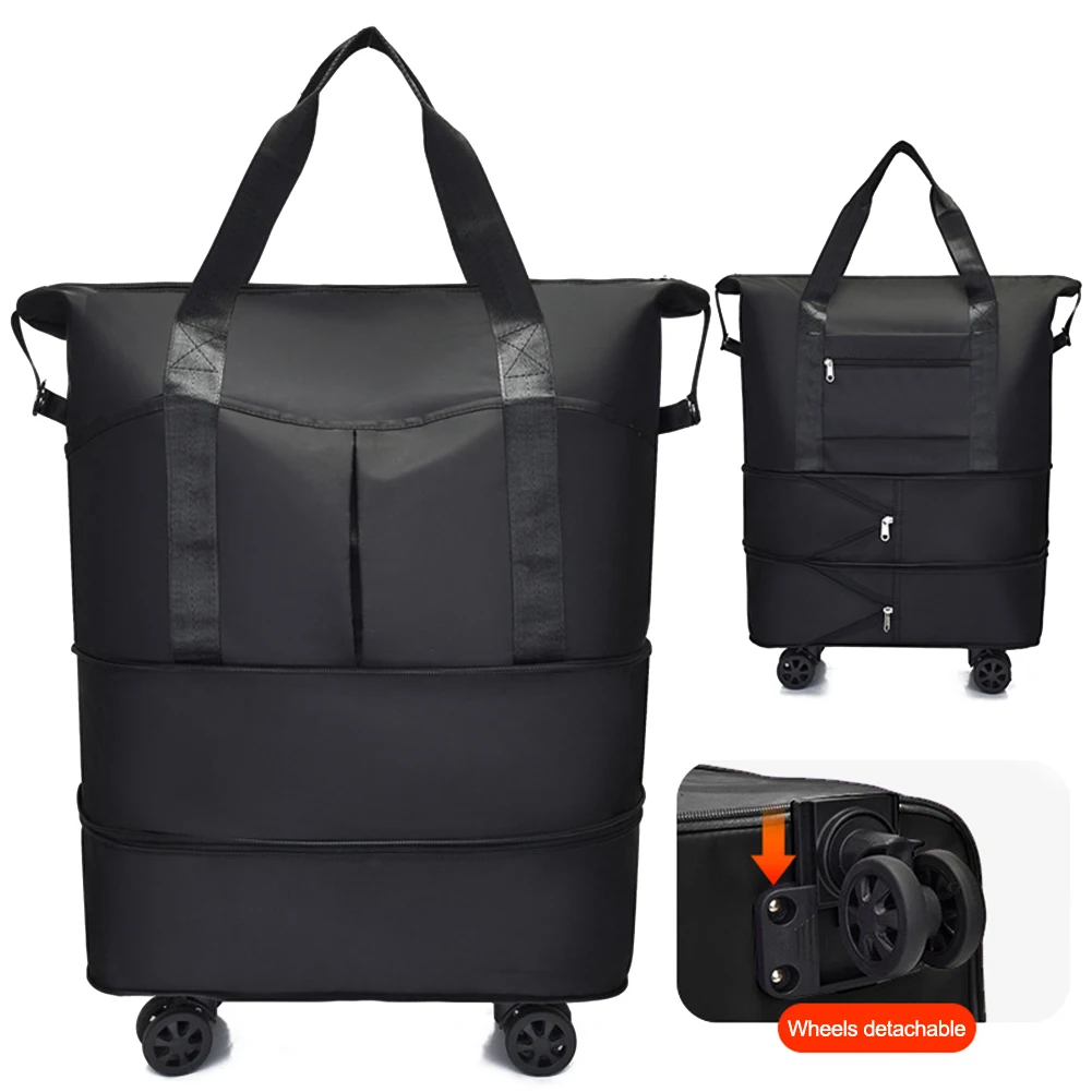 Carry On Luggage Bag with Detachable Wheels Dry Wet Separation Expandable Suitcases Large Capacity Duffle Bag for Men and Women